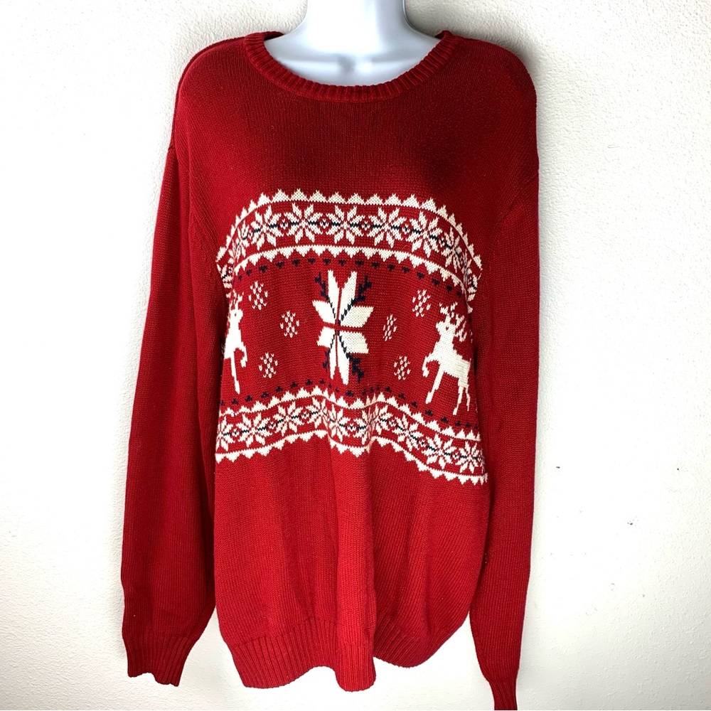 Vintage Dockers mens womens Christmas ugly sweater oversized Large reindeer snow